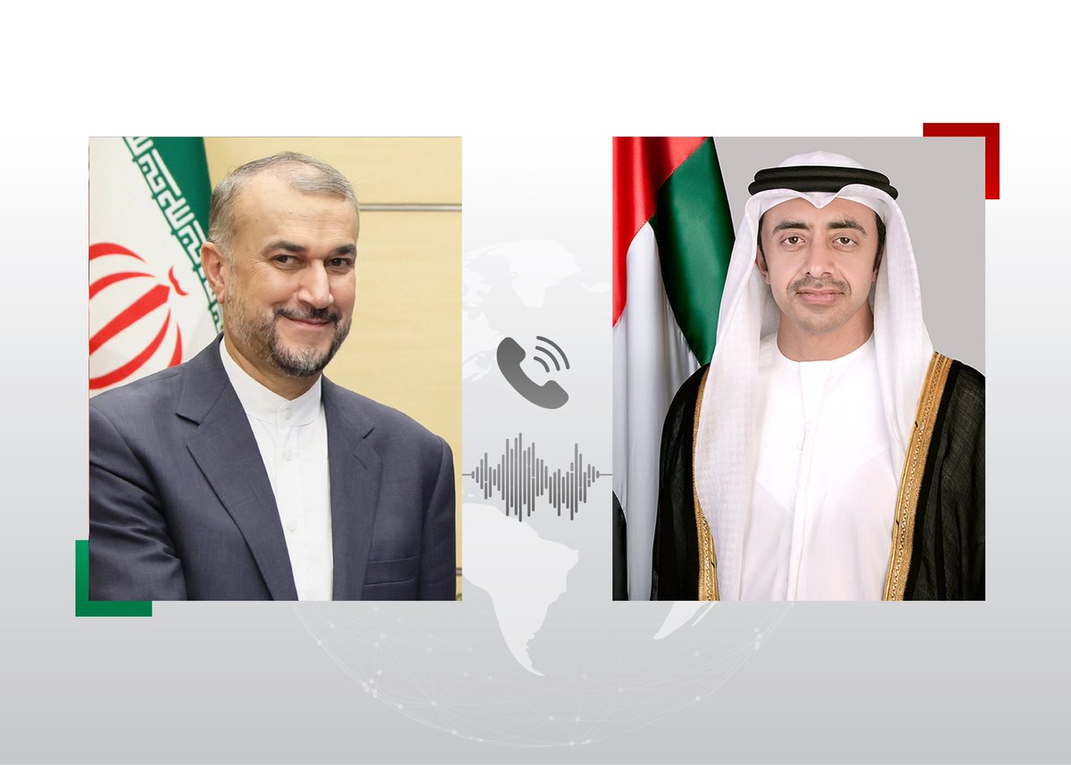 #Abdullah_bin_Zayed and Iranian Foreign Minister Hossein Amir-Abdollahian exchange greetings on Eid al-Fitr during a phone call, and discuss bilateral relations.