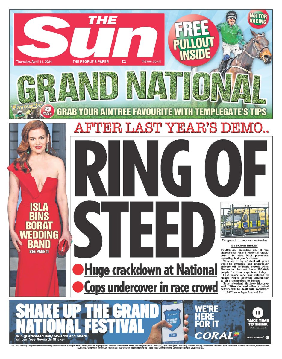 Thursday's SUN: Ring of steed #TomorrowsPapersToday