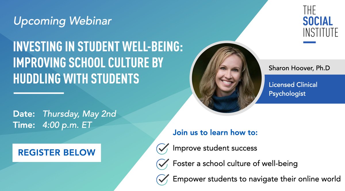 What happens when school communities invest in student well-being and prioritize students' needs and perspectives? Join us on 5/2 at 4 p.m. ET as we lock arms with @drsharonhoover and learn why focusing on student well-being enhances school culture and fuels student success.…