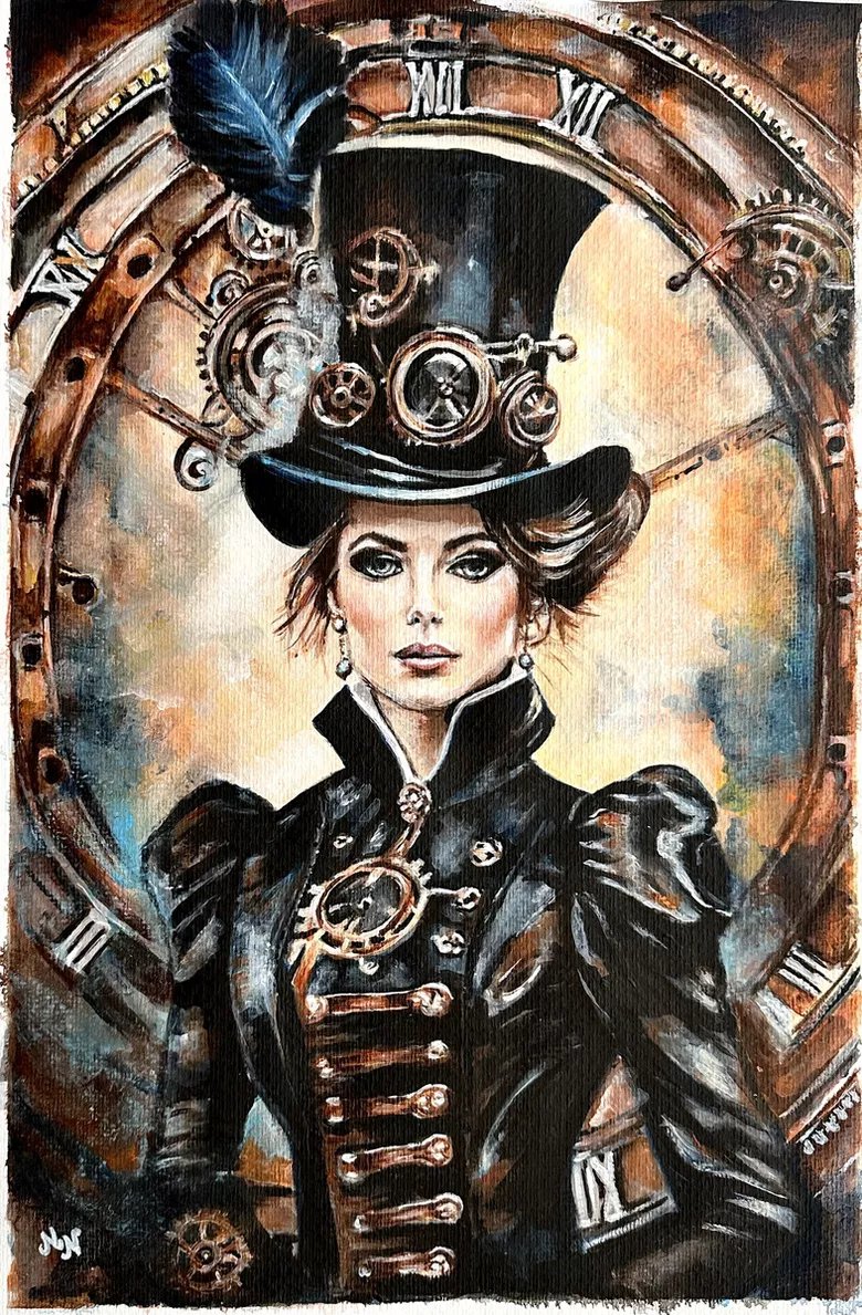 artfinder.com/product/steamp… #stempunk #lady #victorian #indrustial #futuristic #scifiart #painting #fineart #urban #tech #mechanical