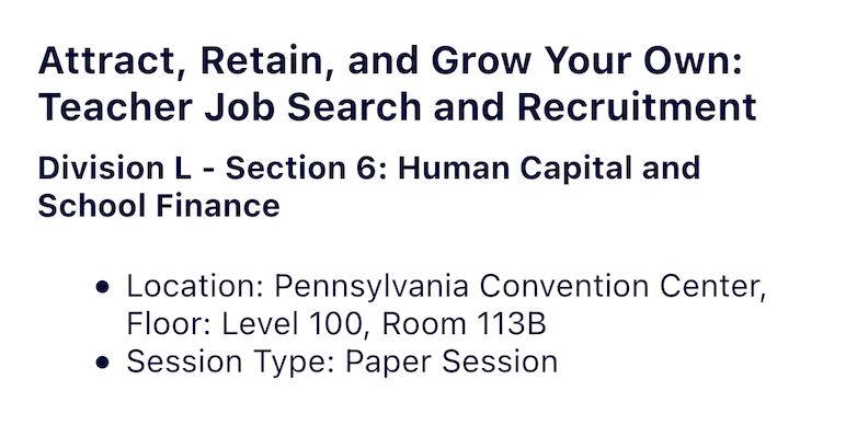 Are districts 'growing their own' way? Kick off your #AERA24 tomorrow morning at 9am w/ a great @Division_L session on teacher recruitment! I'll be presenting work w/ @MatthewAKraft that describes the variation in GYO programs & classifies them based on their features