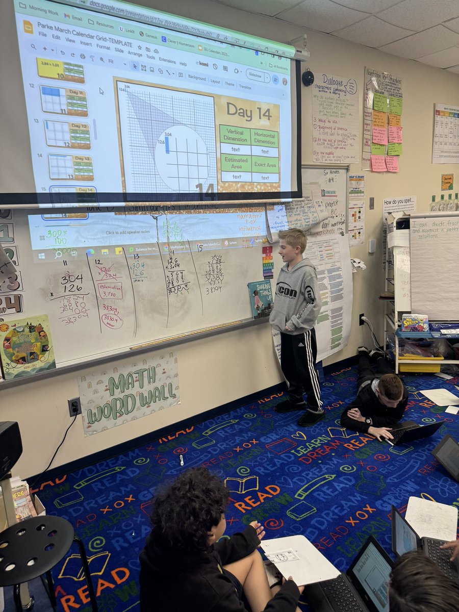 March’s number corner was one of our favorites so far! Students analyzed patterns across the area of different shapes and noticed relationships between place values to solve efficiently. As the month went on their growth was exhibited so clearly in some amazing conversations!