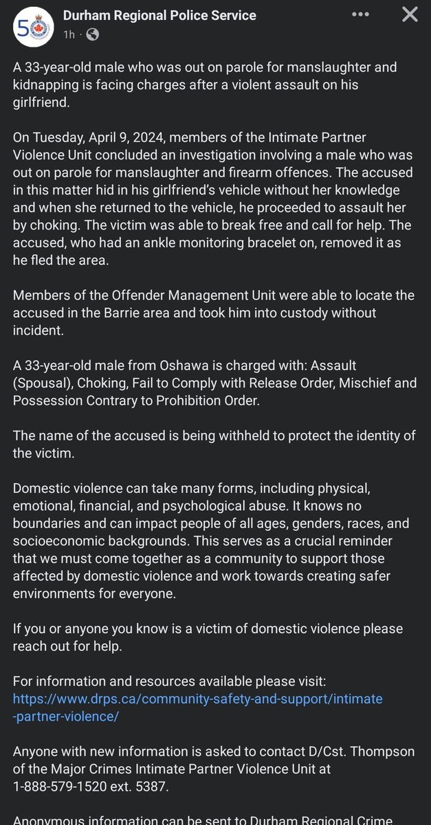 “On Tuesday, April 9, 2024, members of the Intimate Partner Violence Unit concluded an investigation involving a male who was out on parole for manslaughter and firearm offences. The accused hid in his girlfriend’s vehicle without her knowledge and when she returned to the…