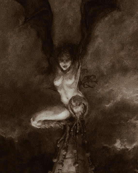 The Bat Woman by Albert Joseph Penot (1890) - The Vampire woman by Leanna TenEycke.