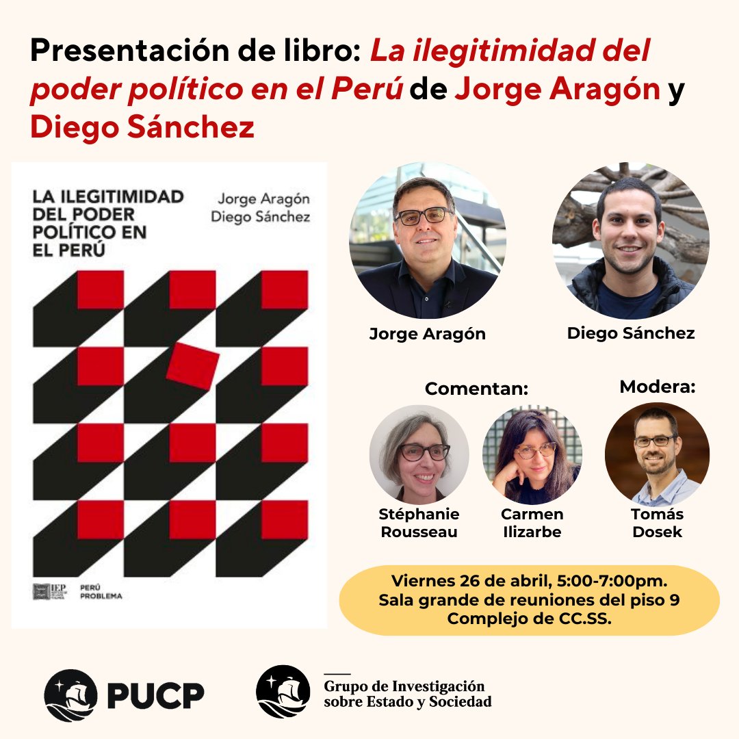 Grupo de Investigación de Estado y Sociedad - GIES (@gies_pucp) on Twitter photo 📖#PresentaciónDeLibro:
El GIES invita a la presentación del libro “La ilegitimidad del poder político en el Perú” (<a href="/IEPeruanos/">IEP</a>) de <a href="/chanchez11/">Diego Sánchez</a> (<a href="/GIES_PUCP/">Grupo de Investigación de Estado y Sociedad - GIES</a> y estudiante de maestría <a href="/egobiernopucp/">Escuela de Gobierno PUCP</a> ) y #JorgeAragón (<a href="/dptoccssPUCP/">Departamento de Ciencias Sociales PUCP</a> e <a href="/IEPeruanos/">IEP</a>)
Libro👇
fondoeditorial.iep.org.pe/producto/la-il… (1/4) 📖#PresentaciónDeLibro:
El GIES invita a la presentación del libro “La ilegitimidad del poder político en el Perú” (<a href="/IEPeruanos/">IEP</a>) de <a href="/chanchez11/">Diego Sánchez</a> (<a href="/GIES_PUCP/">Grupo de Investigación de Estado y Sociedad - GIES</a> y estudiante de maestría <a href="/egobiernopucp/">Escuela de Gobierno PUCP</a> ) y #JorgeAragón (<a href="/dptoccssPUCP/">Departamento de Ciencias Sociales PUCP</a> e <a href="/IEPeruanos/">IEP</a>)
Libro👇
fondoeditorial.iep.org.pe/producto/la-il… (1/4)