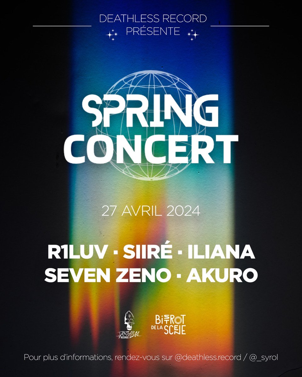 VidesMedia's tweet photo. Le 27 avril, Deathless Record organise le "SPRING CONCERT" au Bistrot de la Scène (Dijon).

set list. R1luv . SIIRE . Iliana . Seven Zeno . Akuro

🎟️https://t.co/lYMWH4uXPF
Code promo : "DT15"
@r1luv22 @SIIREY_OGK @ilianamsc @SevenZzzeno https://t.co/114oIcbIqx