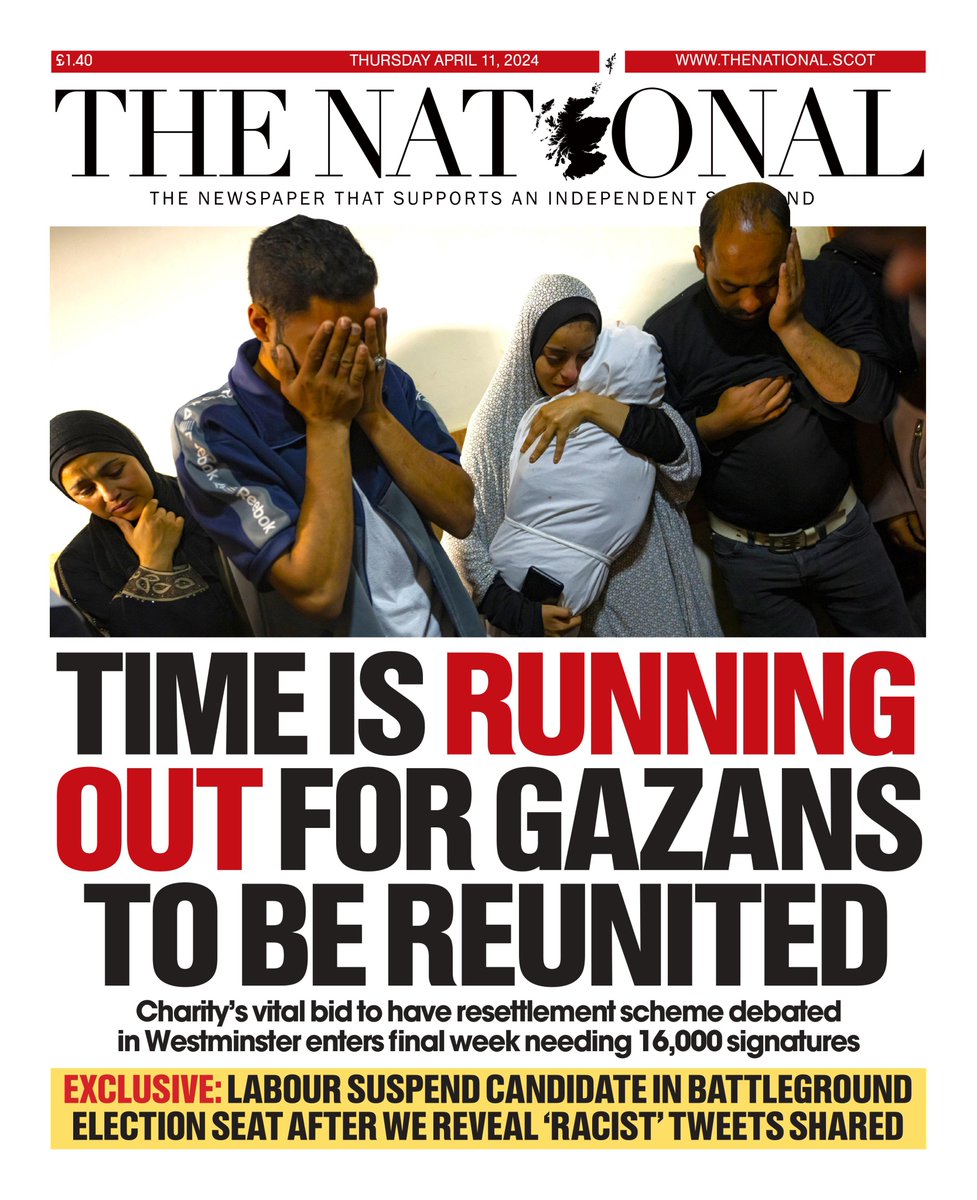 Tomorrow's front page🗞️ The National backs campaign and petition calling for Westminster debate on Gaza family reunion scheme