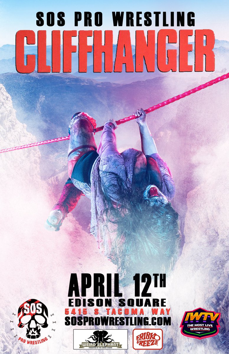 SOS Pro Wrestling’s Cliffhanger 🧗‍♀️ THIS FRIDAY Tacoma, WA 🎟️ sosprowrestling.com Live on IWTV 8pm PST As always (even if you’re watching from home) Island Wear Highly Encouraged 🏝️ 🌺