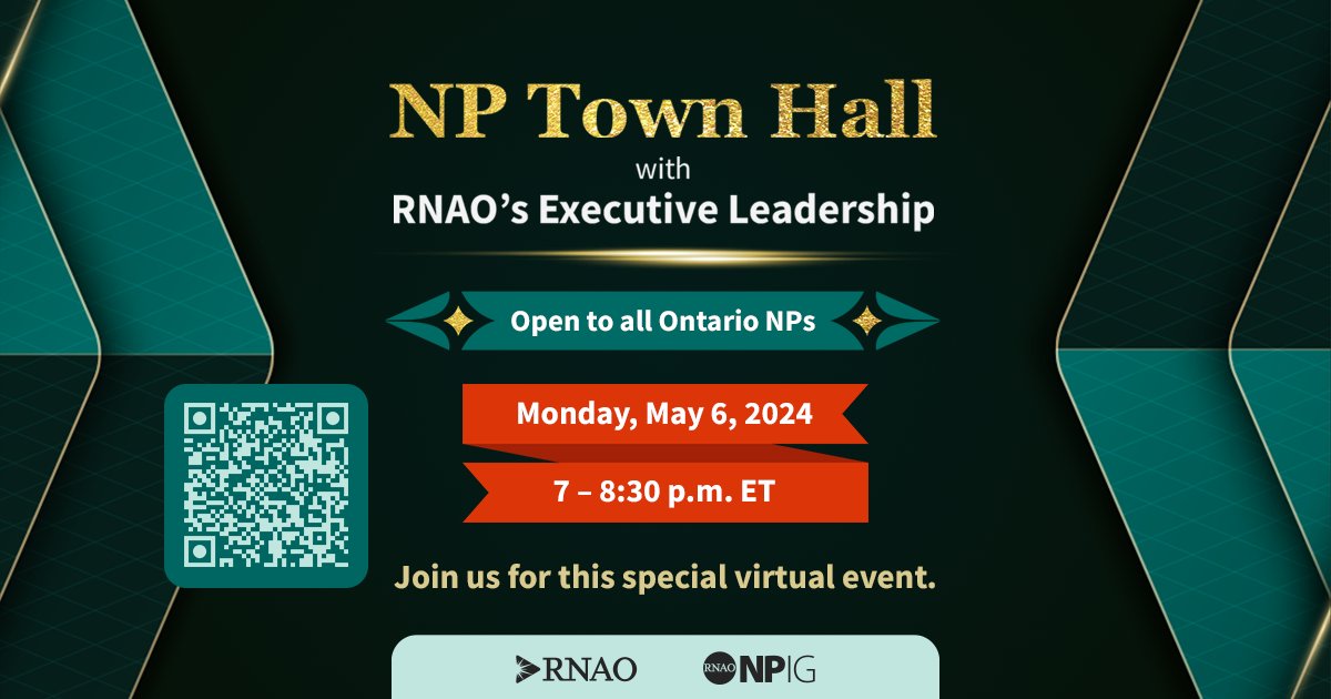 CALLING ALL NPS!📣 Join the #NP Town Hall with RNAO's Executive Leadership on the first day of #NursingWeek: May 6 at 7 p.m. ET. Hear about the history of NP achievements and where we are going next. #WeAreNPs @dorisgrinspun @npig_rnao Register: RNAO.ca/events/np-town…