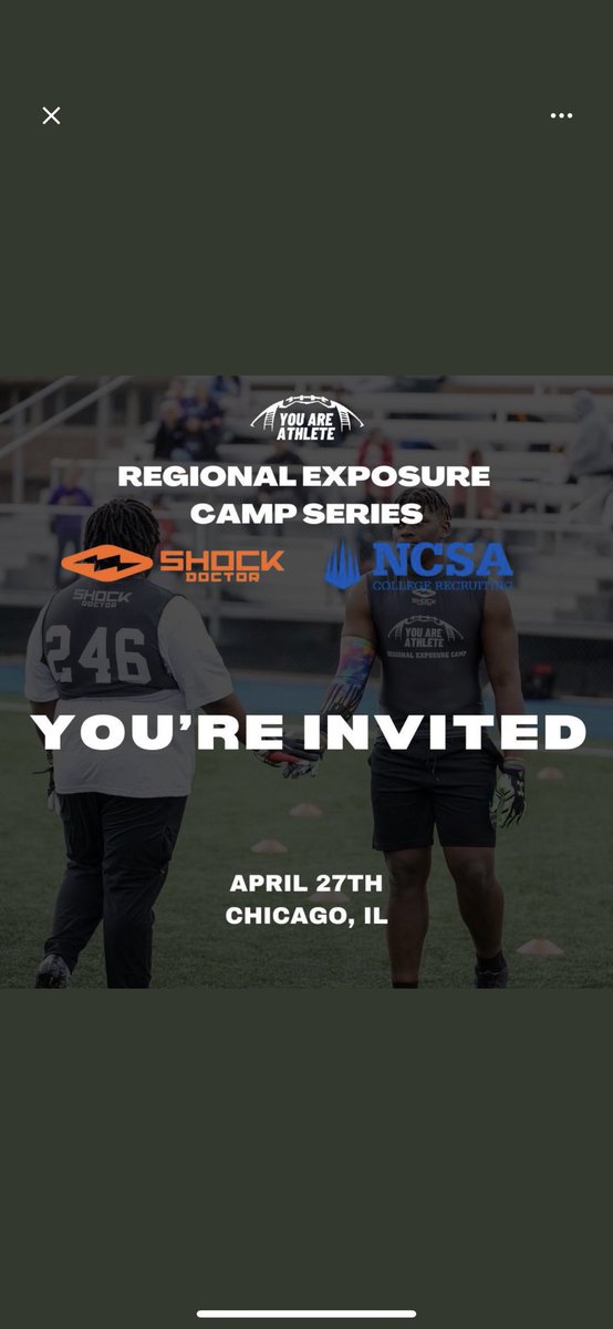 Thank you @youareathlete for the invite to the regional exposure camp series. Can’t wait to show off my talent!! @Naymo23 @HuntleyFB @PrepRedzoneIL @CoachHo