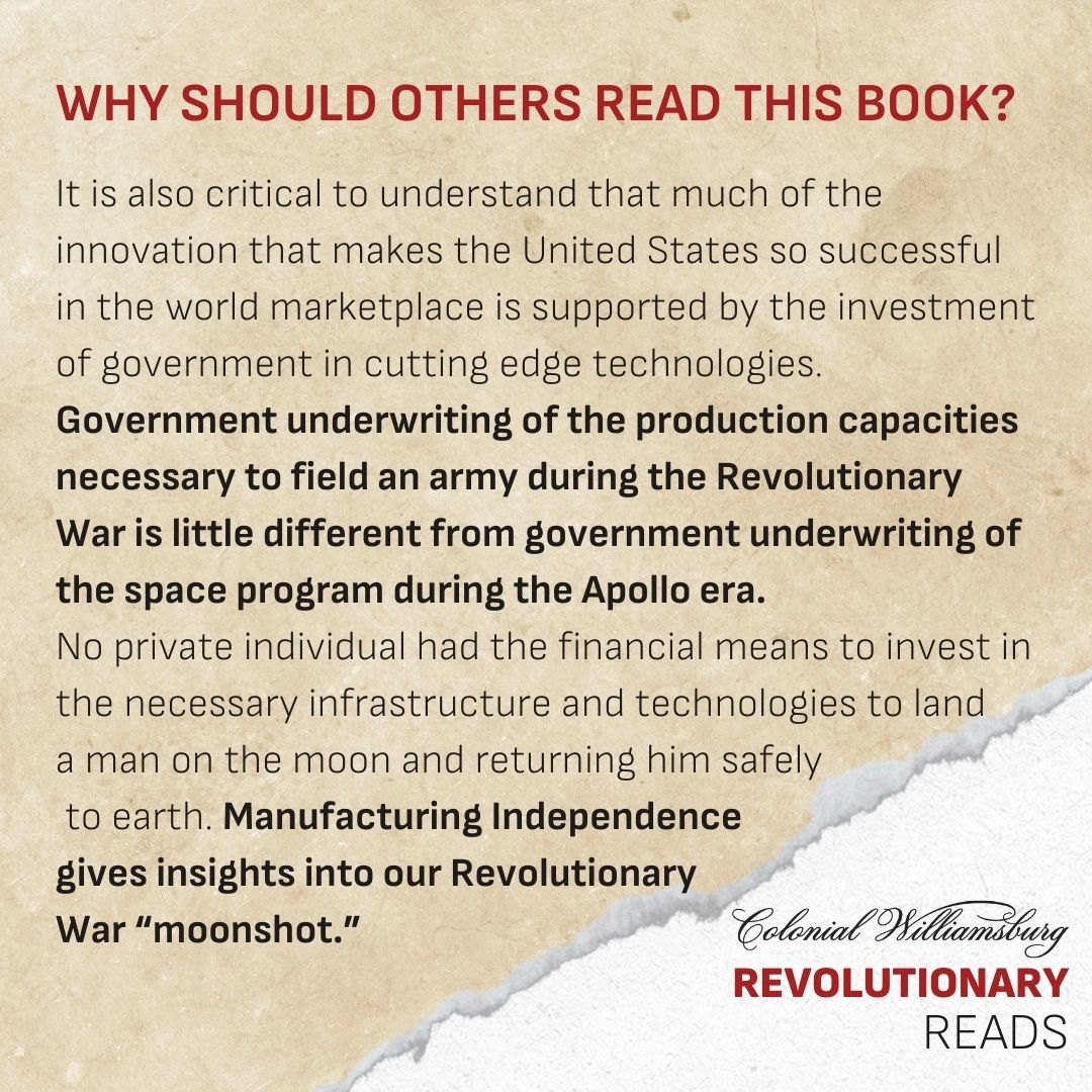Introducing the newest edition of #RevolutionaryReads featuring Ken Schwarz, Master Blacksmith of 19 years! 🔥 Learn about how this book identifies the defining element of our interpretation of the Anderson Blacksmith Shop, Virginia’s Public Armoury during the Revolutionary War.