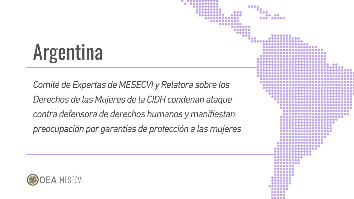 #Argentina 🇦🇷
📣Comité de Expertas de <a href="/MESECVI/">MESECVI-OEA CEVI</a> y Relatora sobre los Derechos de las Mujeres de la <a href="/CIDH/">CIDH - IACHR</a> condenan ataque contra defensora de derechos humanos y manifiestan preocupación por garantías de protección a las mujeres.

Lee el comunicado🔗 belemdopara.org/wp-content/upl…