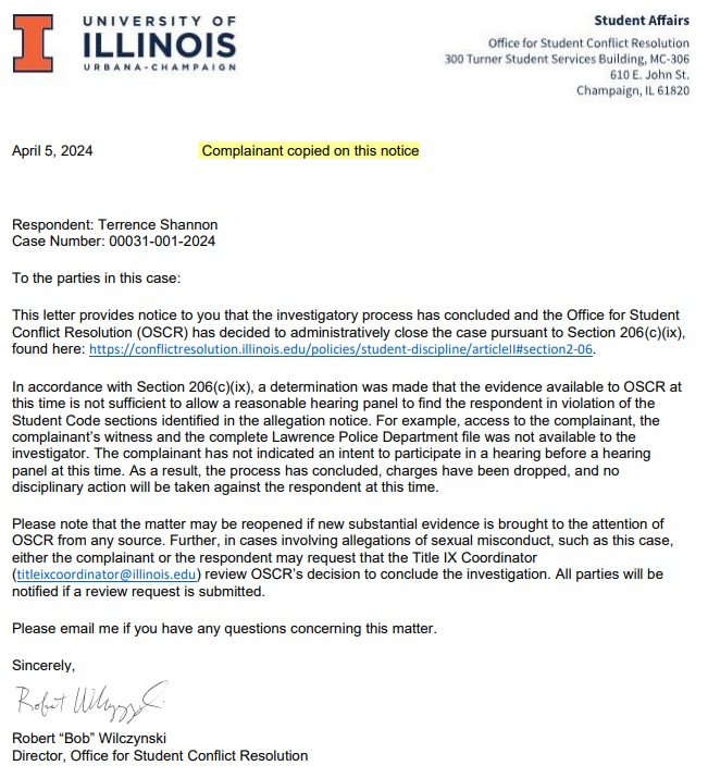 Question that remains in the Terrence Shannon Jr. civil case: Will the University of Illinois change provisions in the Student Athlete Handbook that led directly to Shannon's rights be violated?