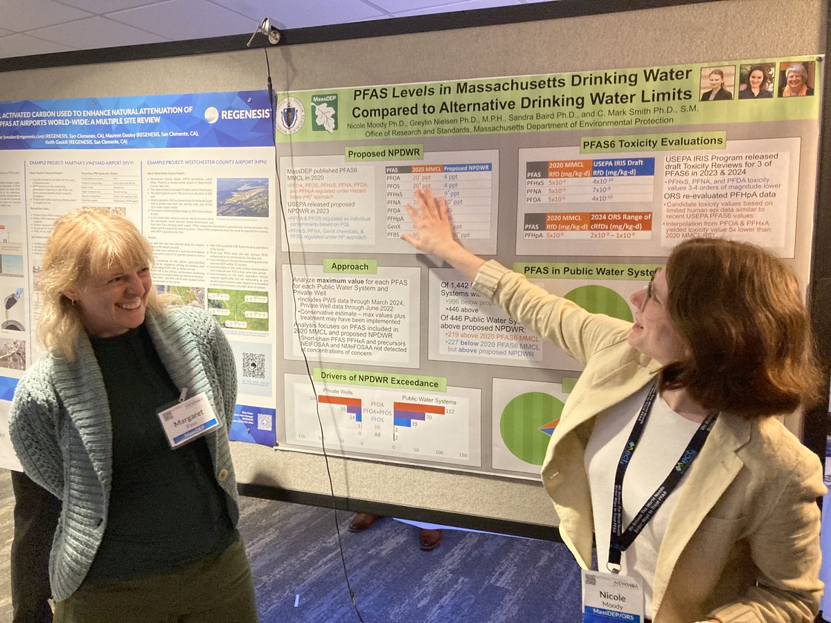 MassDEP Dep. Commr Beling & @epanewengland's Reg'l Admin were keynote speakers at NEWMOA’s recent PFAS conf, where DEP staff also presented info on PFAS in MA drinking water supplies & sources. @epa today announced the 1st-ever federal standards limiting the amount of PFAS in 🚰!