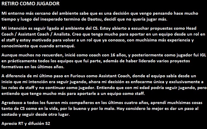 Después de mucho pensar y analizar mis posibilidades, tomé la decisión de retirarme como jugador. Estoy abierto a recibir propuestas como Head Coach / Assistant Coach/ Analista.

RT se agradecen 🩵