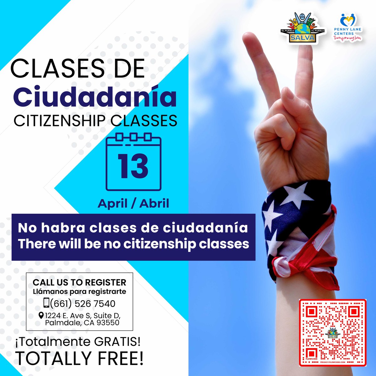 ❌Este sábado 13 de Abril NO HABRA clases de Ciudadania / ❌This Saturday, April 13th, there will be NO Citizenship classes.❌ 💻 salvaorganization.org 📞(661) 526-7540 de Lunes a Viernes