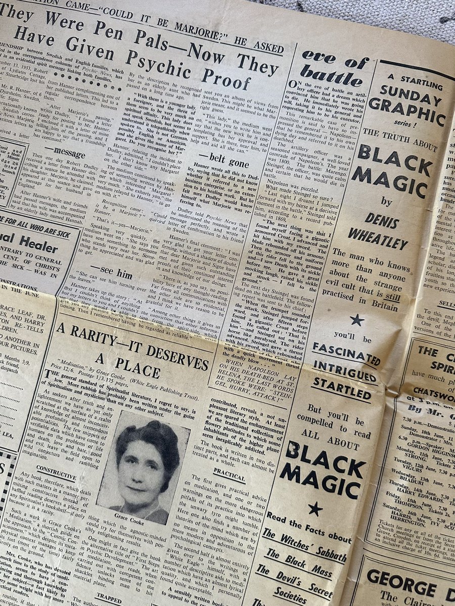 A 1956 issue of “Psychic News” from the estate of channeler Marianne Francis of STARCRAFT. This is a really cool newspaper/periodical, printed on large format newsprint paper. Most of the psychic and channeling stuff I have from this era is printed in a smaller format. I…