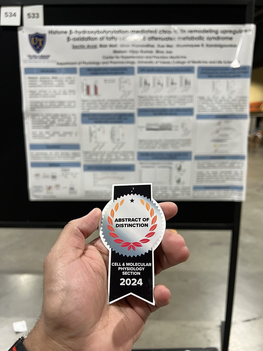 It was a great experience at American Physiology Summit 2024. Received Physiological Omics Group Research Trainee Excellence Award (Third Place) and selected as one of the finalists for Robert Gunn Student Awards. Thankful to my mentor @BinaJoe4 @APSPhysiology @UToledoMed