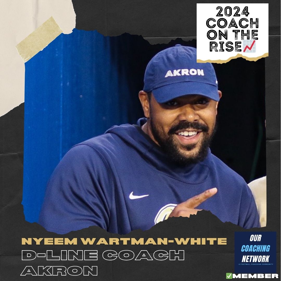 🏈G5 Coach on The Rise📈 @ZipsFB's Defensive Line Coach @NyeemWartman is one of the Top Defensive Coaches in CFB ✅ And he is a 2024 Our Coaching Network Top G5 Coach on the Rise📈 G5 Coach on The Rise🧵👇