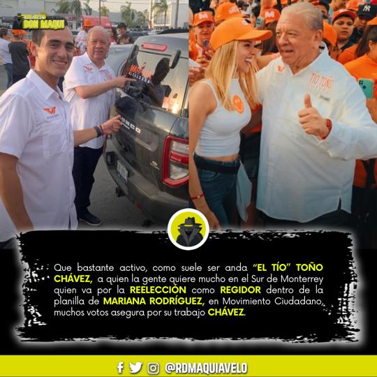 AL DÍA CON DON MAQUI
POR: YARESSI ORTEGA 
10/04/2024

El “Tío” <a href="/antonio_chavezm/">Él Tío Toño</a>  garantía de votos en el Sur para <a href="/marianardzcant/">Mariana Rodriguez</a>