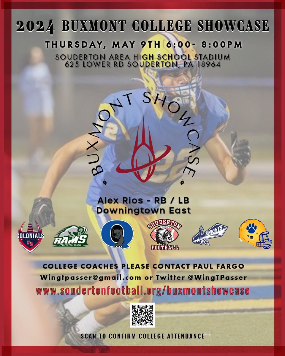 Alex Rios (@alex__rios24) on Twitter photo I’ll be attending the #BuxmontShowcase on May 9th! Can’t wait to showcase my talents with other athletes in my area <a href="/DTownFball/">DtownFootball</a> <a href="/WingTPasser/">Paul Fargo 🔴⚪️🏈🏆</a> I’ll be attending the #BuxmontShowcase on May 9th! Can’t wait to showcase my talents with other athletes in my area <a href="/DTownFball/">DtownFootball</a> <a href="/WingTPasser/">Paul Fargo 🔴⚪️🏈🏆</a>