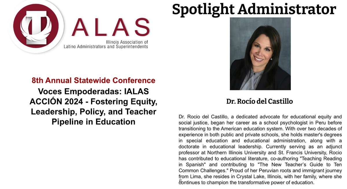 🌟 Spotlight Leader Alert! 🌟Meet Dr. Rocio del Castillo, a dedicated advocate for educational equity and social justice. With over 2 decades of experience and a rich background spanning Peru to the US, she's transforming lives through education. bit.ly/3TL6K5G