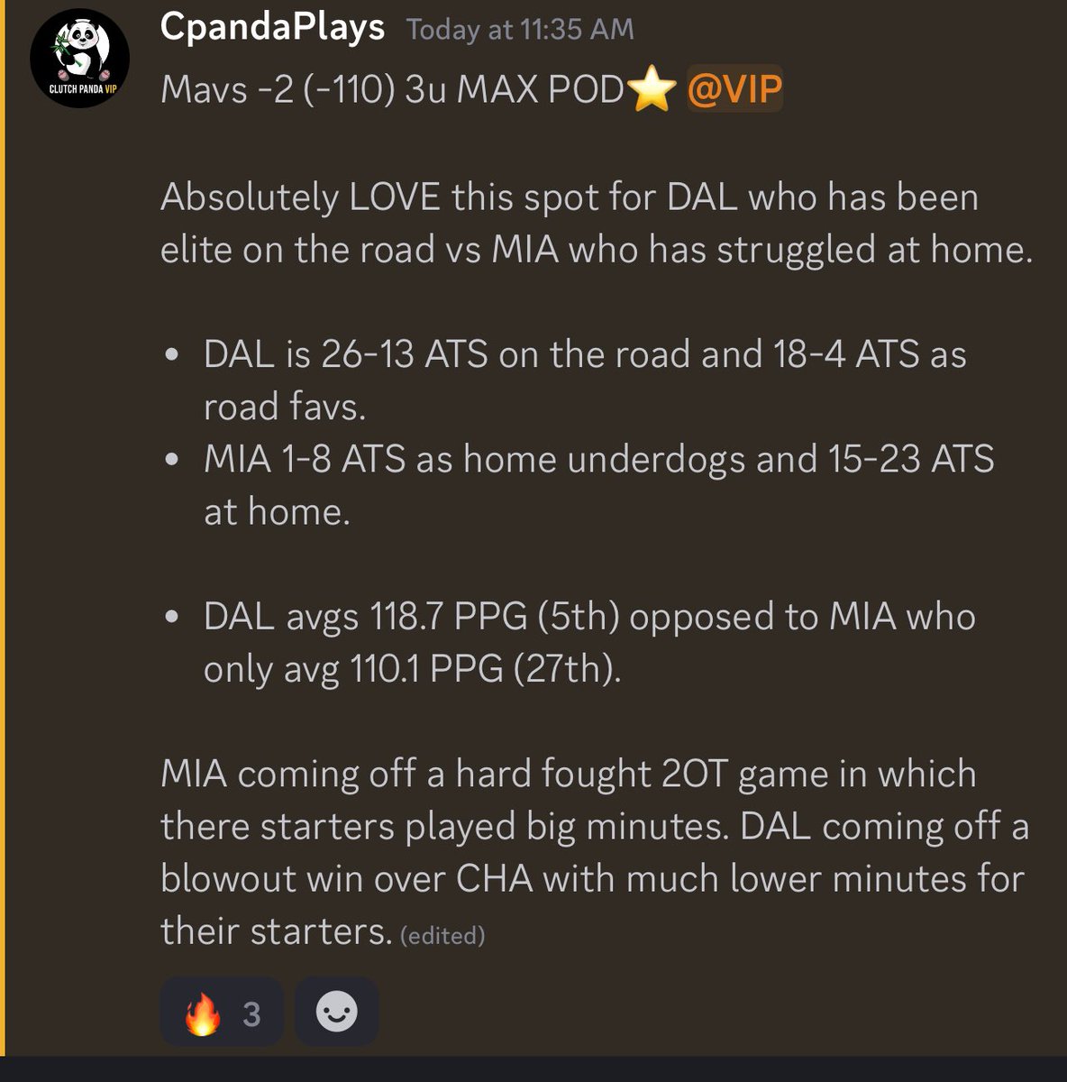NBA MAX PLAY OF THE DAY🏀⭐️🔥

Mavericks -2 (-110) 3u MAX POD⭐️

One of my favorite spots of the season, drop a like if you’re tailing‼️🫡