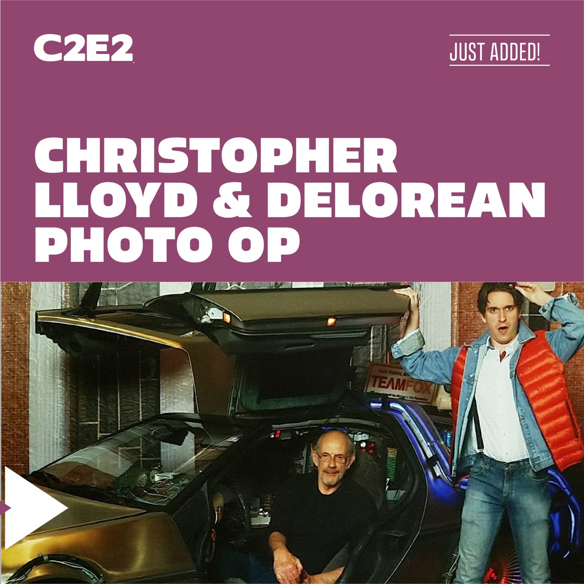 It's time to warp back to the future: Christopher Lloyd (Doc Brown) is McFlying his way to C2E2 for Photo Ops with the Delorean from April 26-28. Yes, Christopher is heading to C2E2 for *an additional day! 🌌 Buy tix before you're OUTATIME: C2E224.com/BuyTickets