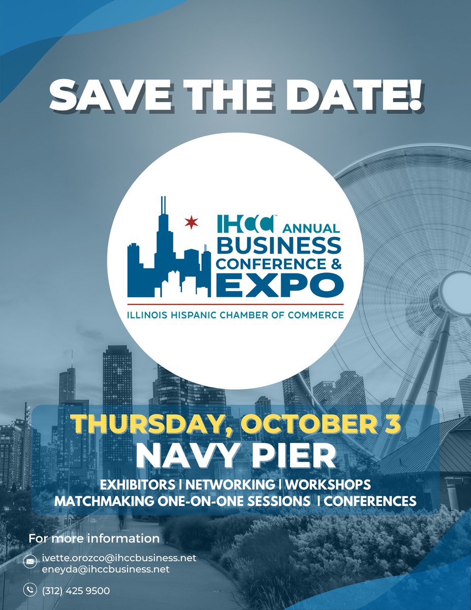 SAVE THE DATE  for our Annual Business Conference &amp; Expo at Navy Pier on Thursday, October 3rd! 🎡 🤝 🌇

We invite you to join us for an eventful day packed with numerous excellent opportunities for you and your business! Learn more and register here: shorturl.at/cswz6