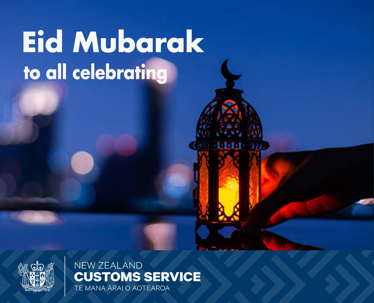 With the sighting of the auspicious crescent moon, Customs would like to wish everyone celebrating in New Zealand and around the world Eid Mubarak! 🌙
