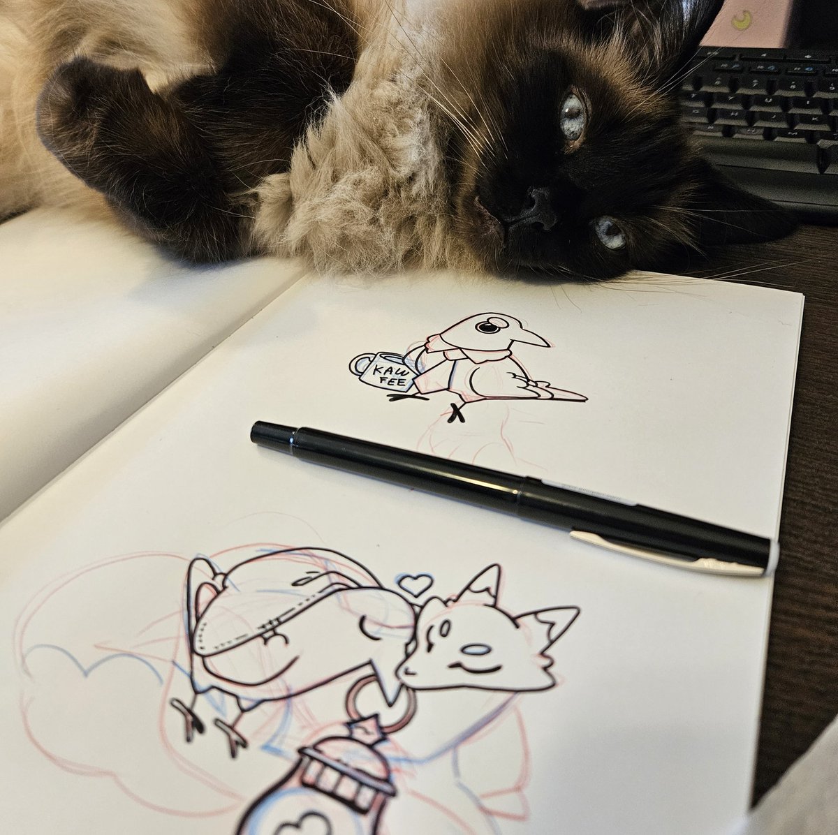 Working on stickers, under Oni's supervision.