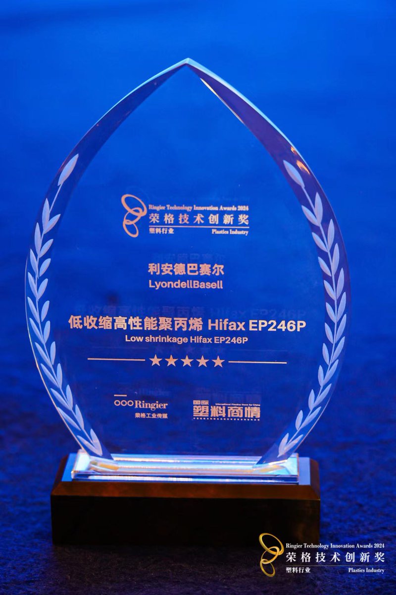 The Ringier Technology Innovation Awards, by @RingierTradeHK recently honored LyondellBasell as an innovator in the industry. LYB won the Ringier Award for “Hifax' EP246P, a solution reducing polypropylene shrinkage in the compounding industry, improving automotive interiors.