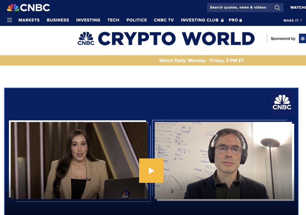Many thanks to @taliakaplin for @CNBC interview today on misleading narratives around AI and blockchains. Also how focus on prices distracts from blockchain innovation (right after news about Bitcoin price swings!). ...and a bit on The Oracle. cnbc.com/video/2024/04/…