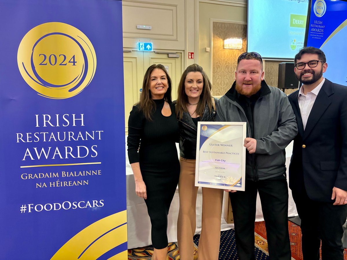 Delighted to be recognised for Best Sustainable Practices 🌍🏆 Antrim at the Irish Restaurant Awards! Super proud of our team for the work they're doing to protect our ocean 🐟 & incorporate sustainability & environmental stewardship into every aspect of what we do 💚 #FoodOscars
