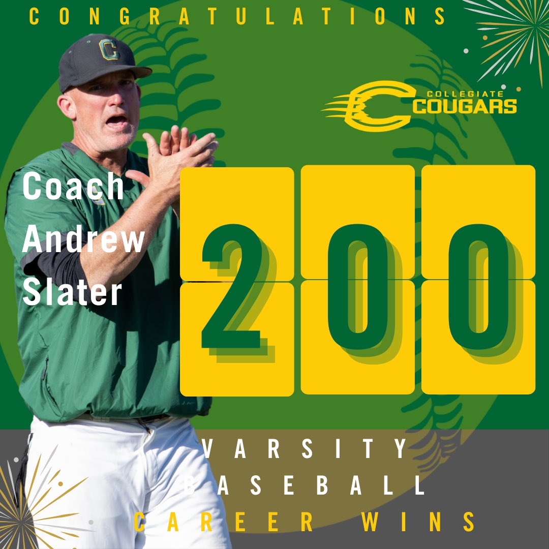 Coach Andrew Slater ’96 earned his 200th win at Collegiate School with a 10-0 combined 1-hitter over Christchurch!