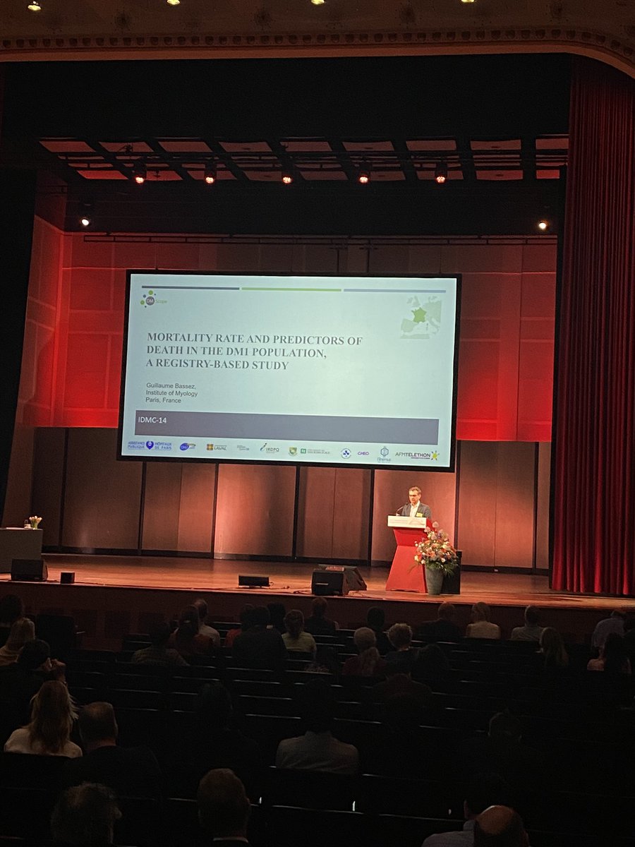 Dr. Bassez’s presentation at the #IDMC14 congress in Nijmegen, Netherlands on “Mortality rate and predictors of death in the DM1 population, a registry-based study” . #DMScope