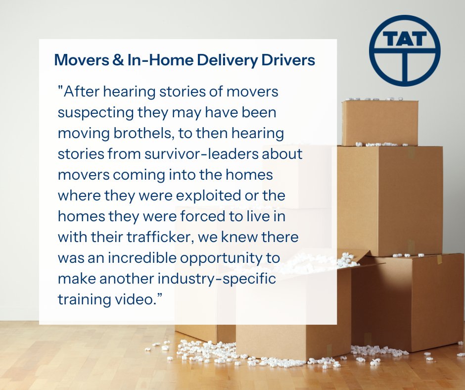 Did you know that movers and in-home delivery drivers have the opportunity to fight human trafficking in their everyday jobs? We have a specific training video with red flag information and what to do if you see something at: tatnonprofit.org/training-libra…. Make the Call, Save Lives!