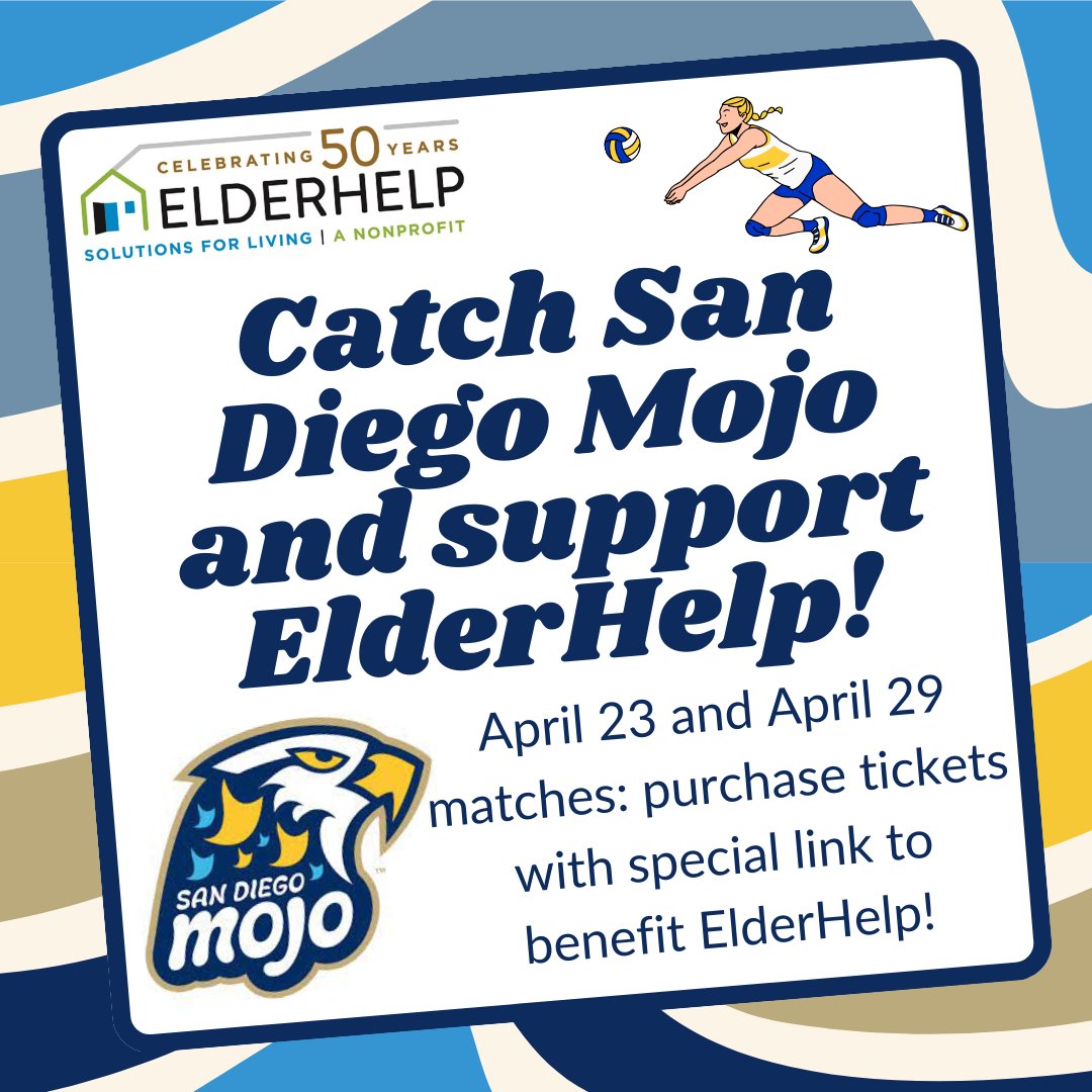 ElderHelp has been offered a special deal by @sandiegomojo, the new women’s professional volleyball team that plays at @ViejasArena. Purchase discounted tickets for April 23 or 29 and #ElderHelp receives a portion of the proceeds: fevo-enterprise.com/group/Elderhel… 🏐 #SanDiegoVolleyball