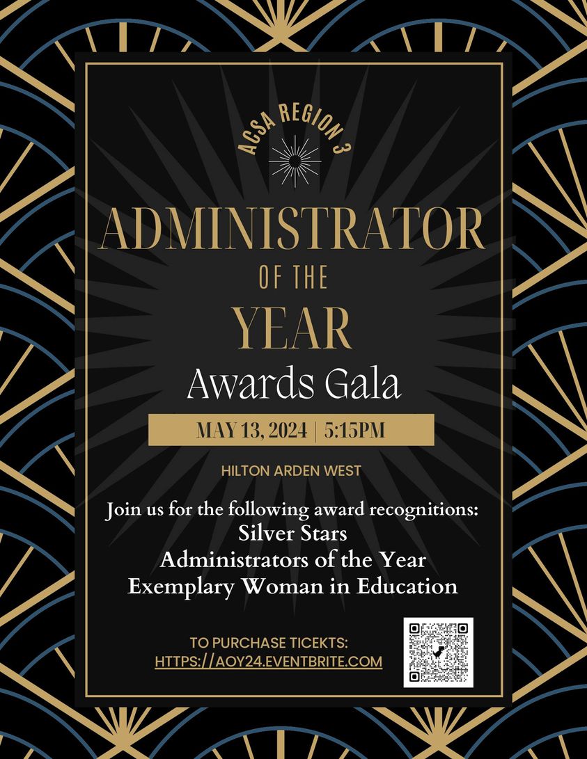 Congratulations to CCCS TK8 Principal, Angee Phraxayavong-Briones, for being awarded the ACSA Silver Star Award. Join us for the ACSA Region 3 dinner on May 13 at 5:15pm at the Hilton Arden West location. Get your tickets here: https//aoy24.eventbrite.com