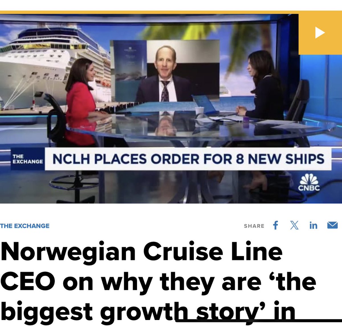 Norwegian Cruise Line CEO Harry Sommers joined me exclusively on @CNBC to discuss the company’s biggest ship order on record, but also how consumers are responding to inflation youtu.be/QHoMByok_-A?si…