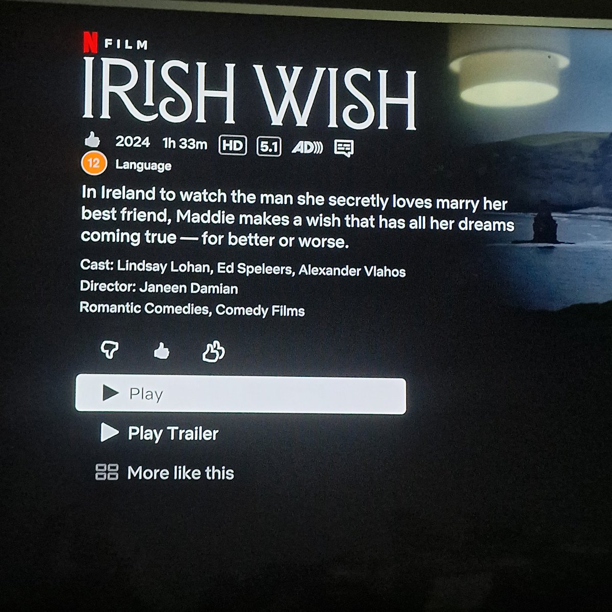 #Irishwish on @netflix If like me you enjoy cheesy tv Christmas movies then this is for you, just set over a colour saturated summer which looks like postcards of #Ireland @lindsaylohan is charming to watch again. No idea why @BBFC gave this a 12 it would be a U from me. Enjoy!