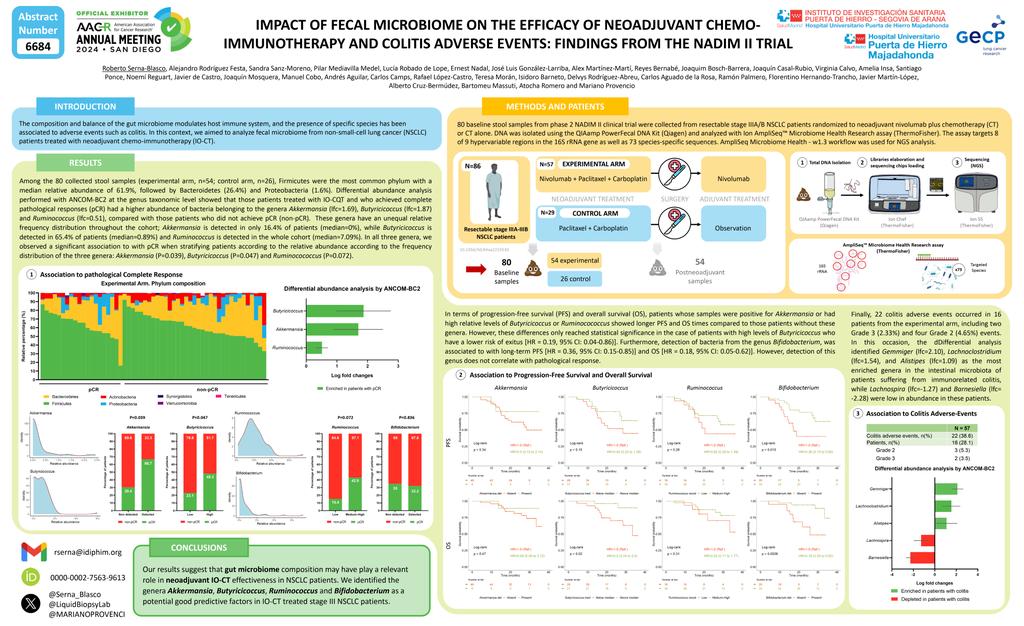 Thrilled to present our poster at #AACR24 exploring the role of gut microbiota in shaping chemo-immunotherapy outcomes for locally advanced NSCLC 🦠🦠 @LiquidBiopsyLab