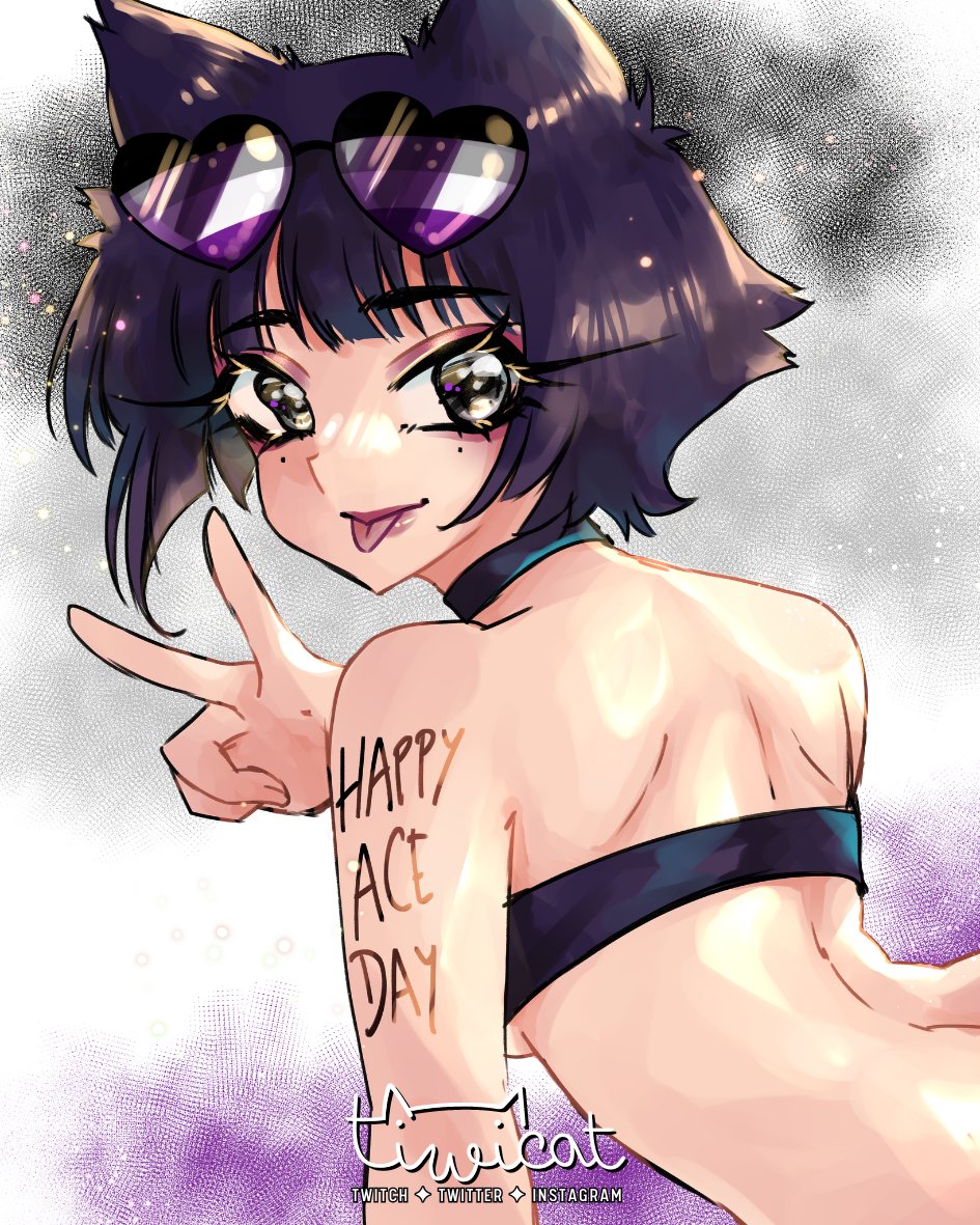 Don't mind me forgetting that I wanted to draw my OC Mei on her bday which was on the 6th April 🙃 Happy (belated) #InternationalAceDay 🖤🩶🤍💜