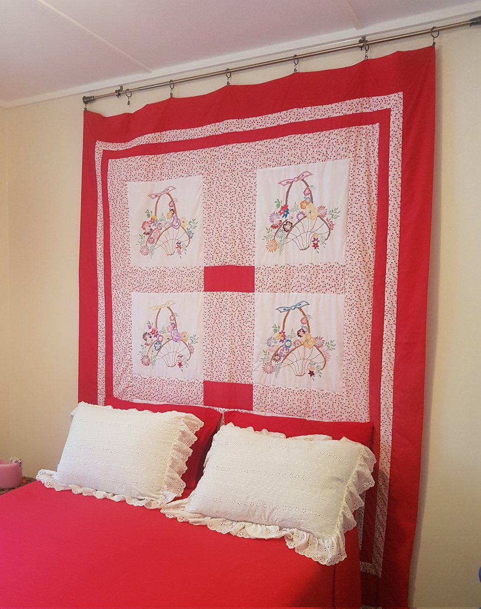 @stan_sdcollins This is one my MIL did for us. She embroidered the squares as well.  I hung it up because it's too nice to use and too nice to put away. We put it up in our bedroom at the cabin. Marlene is very talented