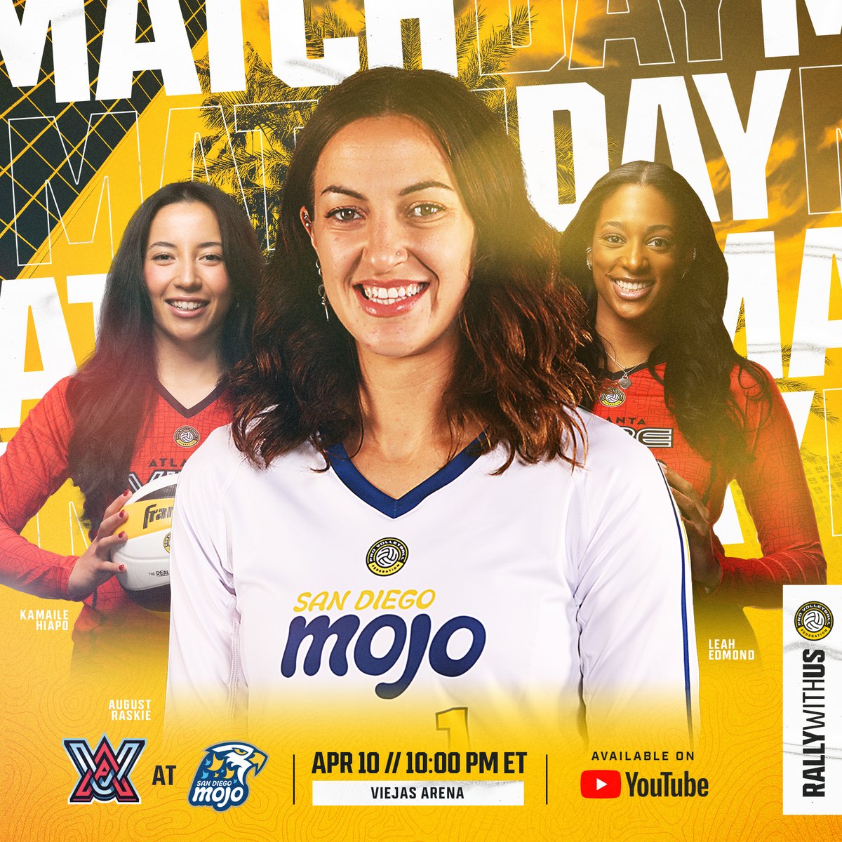 Don’t miss an exciting match tonight on @YouTube at 10pm ET as the @sandiegomojo host the @AtlantaVibeVB 

#RallyWithUs #RealProVolleyball