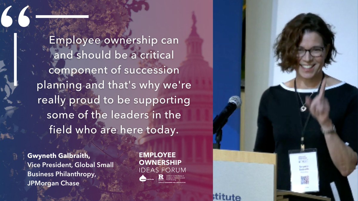 Gwyneth Galbraith, JPMorgan Chase @jpmorgan @Chase delivers closing remarks at the 2024 #EmployeeOwnership Ideas Forum @AspenInstitute, Washington DC co-hosted by @AspenJobQuality and @RU_SMLR. We are grateful to JPMorgan Chase for their support of this event. #talkopportunity