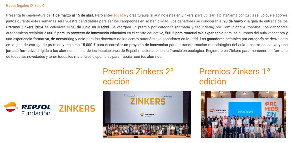 🌟Fins 15-04-24 podeu presentar els vostres projectes als #PremiosZinkers @FundacionRepsol 2.500 per primària i secundària en la fase catalana i 15.000 en l'estatal #FundaciónRepsolZinkers 🌟 🌟 #STEAMcat 💖@InnovacioE 🌟 @audi_johnny @CarmenEducacion ▶️ bit.ly/43WdgLD