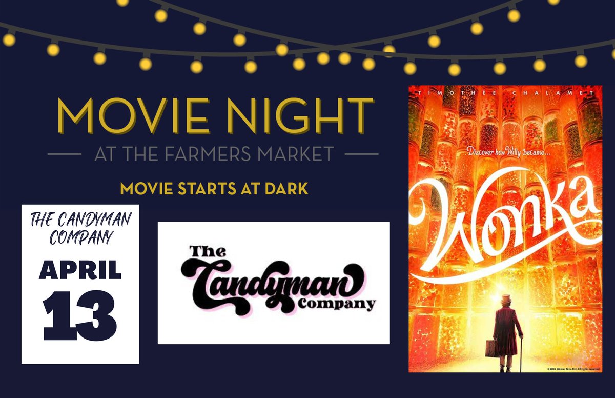 Who can take a movie night and sprinkle it with LOTS of fun? The Candyman Company can of course! 🍬  The Candyman Company has chosen a sweet movie for everyone to enjoy with their pick of 'Wonka' taking over the big screen at dark! 🍿
#familymovienights #freemovies