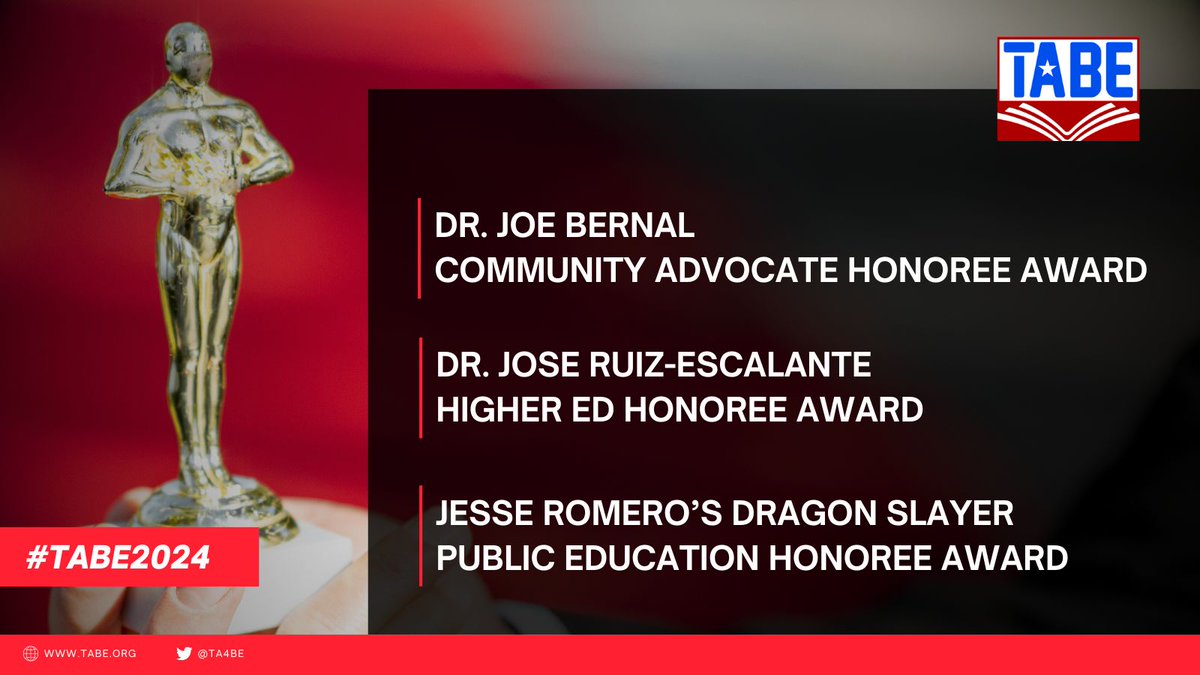 Let's honor the #bilingual superheroes in our great state of #Texas! Submit your #TABE2024 nominations today: Dr. Joe Bernal's Community Advocate Award; Dr. José Ruiz Escalante's Higher Ed Award; and Jesse Romero's Dragon Slayer Public Education Award tinyurl.com/TABE2024Awards