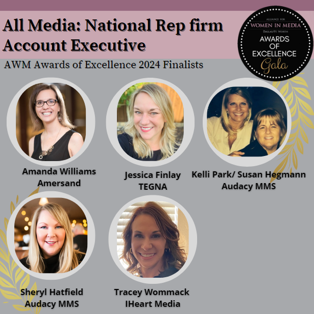 AWMDFW's tweet photo. Join us &amp; congratulate the Finalists for All Media: National Rep Firm Account Executive! Then join us at the Hyatt Regency Hotel Reunion Blvd starting at 5:30PM on Thursday, May2nd.
Let's Raise A Glass and Cheer our Peers! Get your tickets here: https://t.co/SJEGph7mkA #AWMDallas https://t.co/mYYfRijXdS